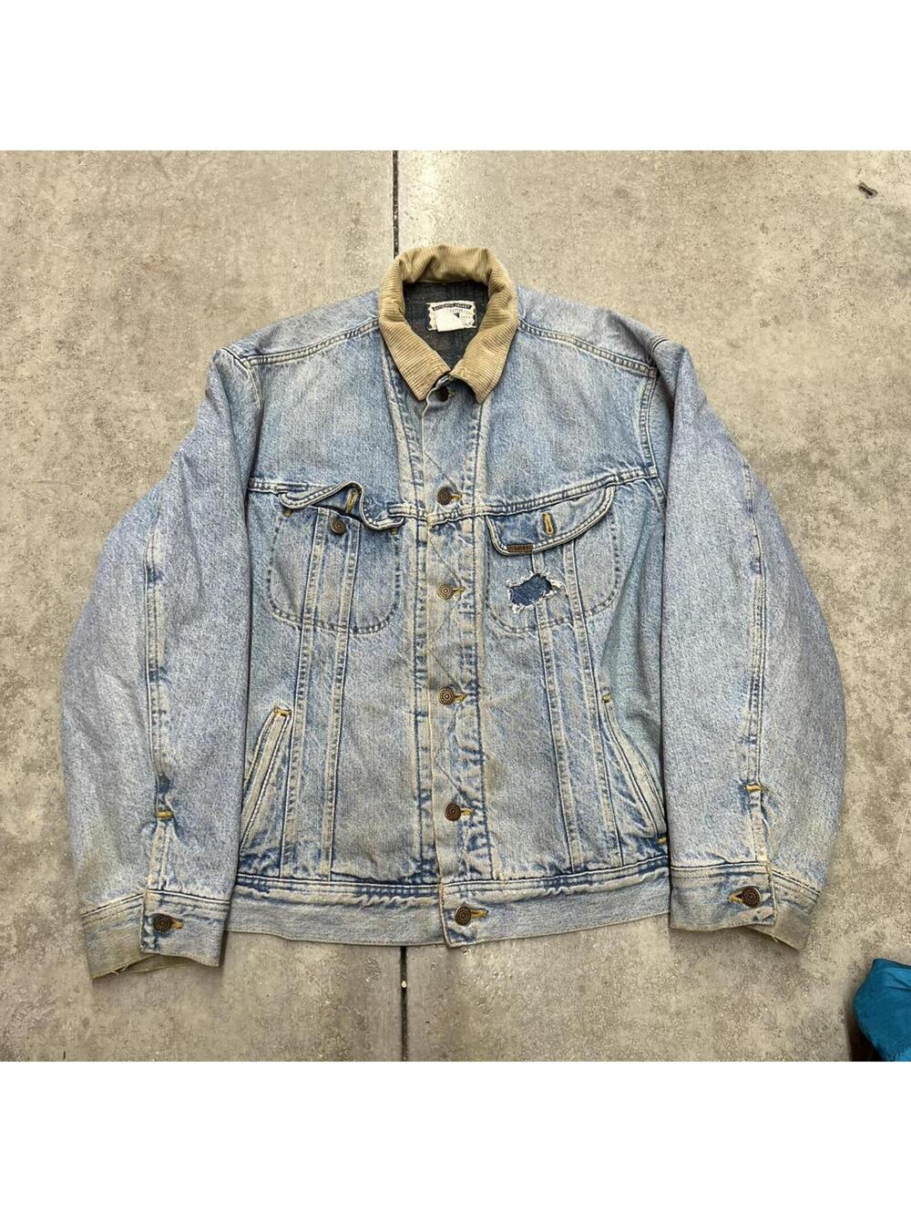 vintage lee faded blue denim jean trucker jacket size large